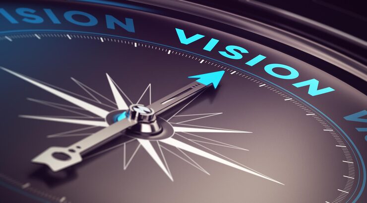 compass with needle pointing word vision with blur effect plus blue black tones conceptual image immustration company business anticipation strategy 556904 1981