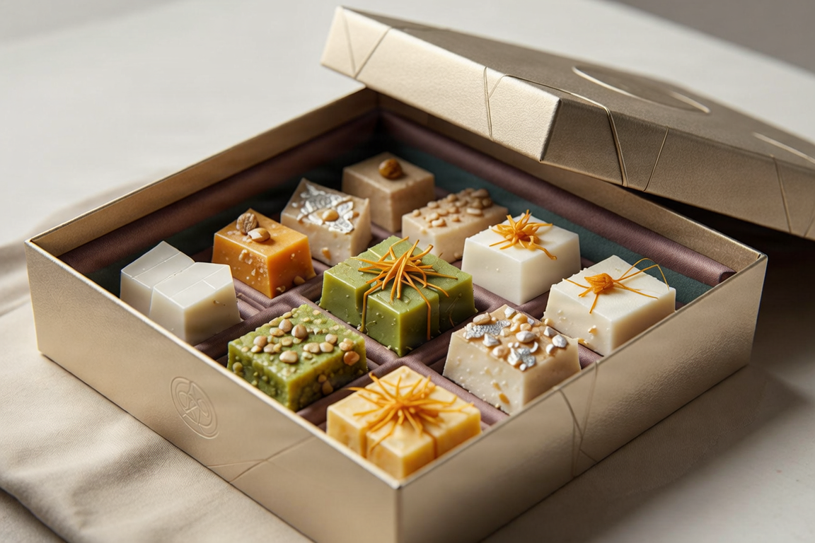 Elegant white packaging with golden logo details